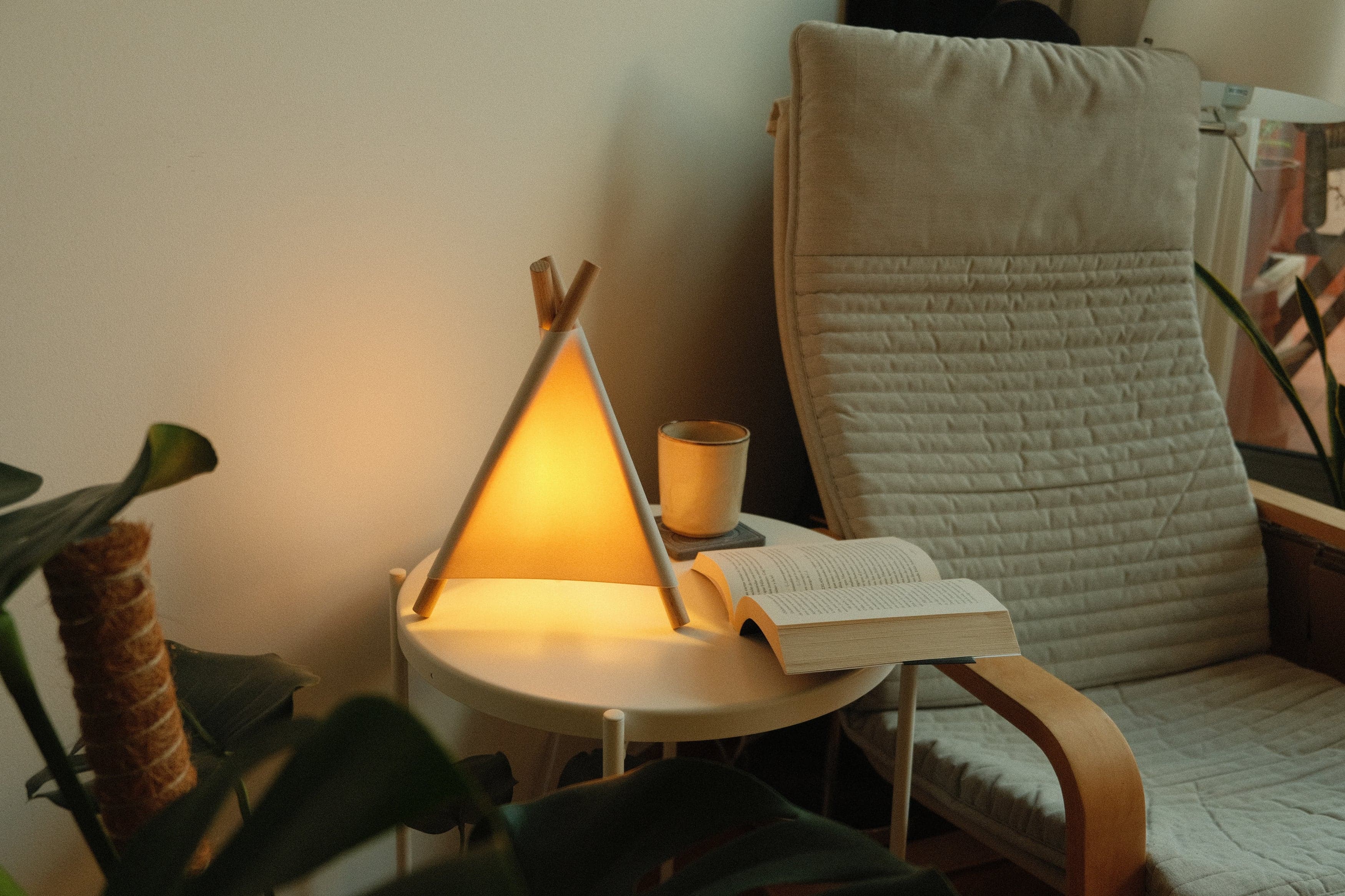 Warm lamp light in living room